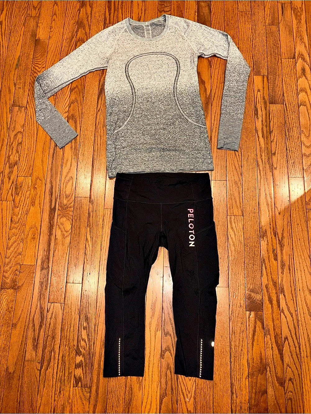 Lululemon Peloton 8 swiftly tech Long Sleeve Top & Black Cropped Leggings